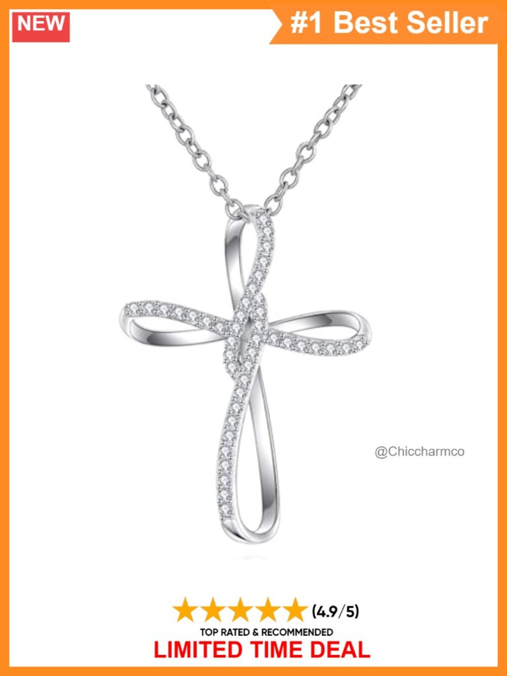 Sterling Silver Cross Necklace CZ Pendant 18+2 Inch Women Jewelry Gift
